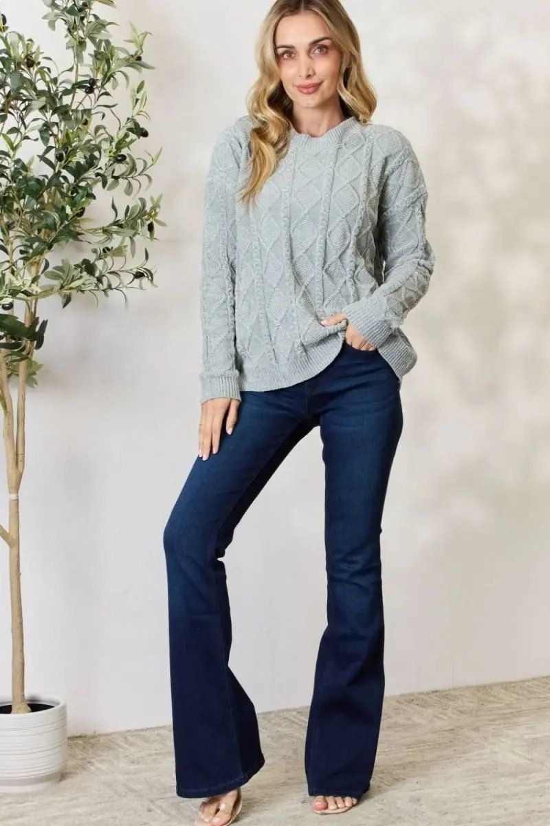 BiBi Cable Knit Round Neck Sweater - Love Salve